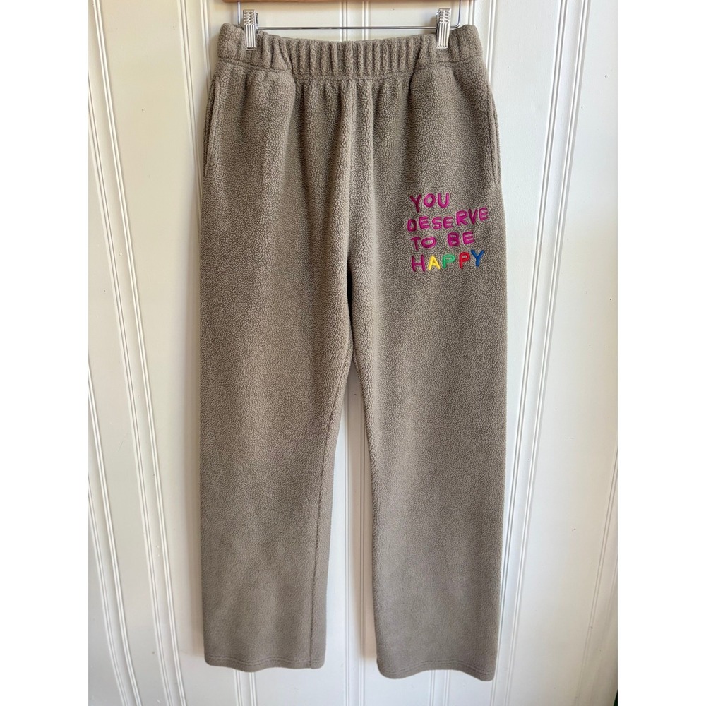 The Mayfair‎ Group You Deserve To Be Happy Sherpa Fleece Sweatpants Taupe S/M